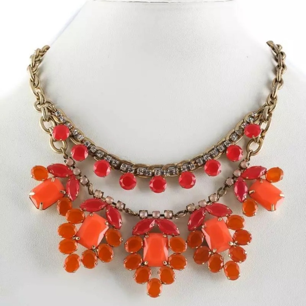 Stella & Dot Spring Awakening Orange stone gold  rhinestone statement necklace